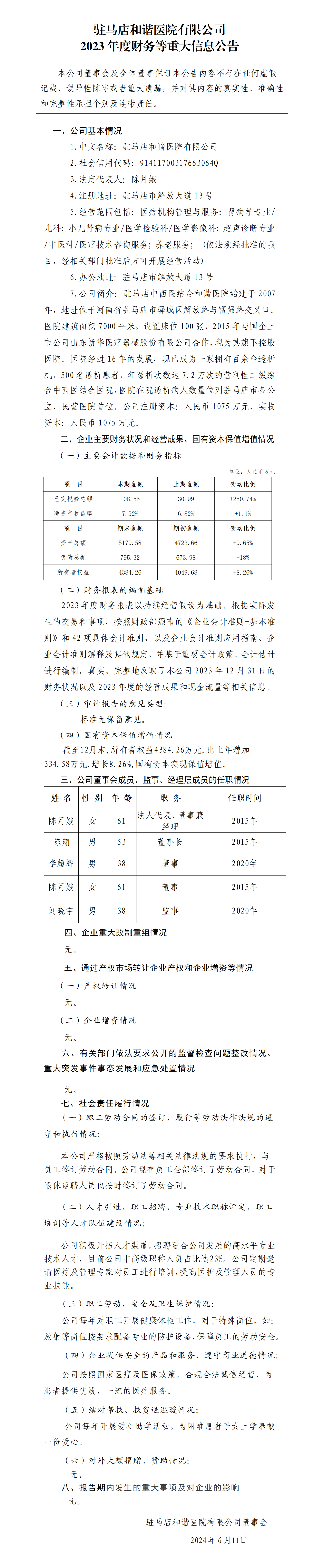 21.驻马店和谐医院有限公司2023年度财务等重大信息公告_01.png