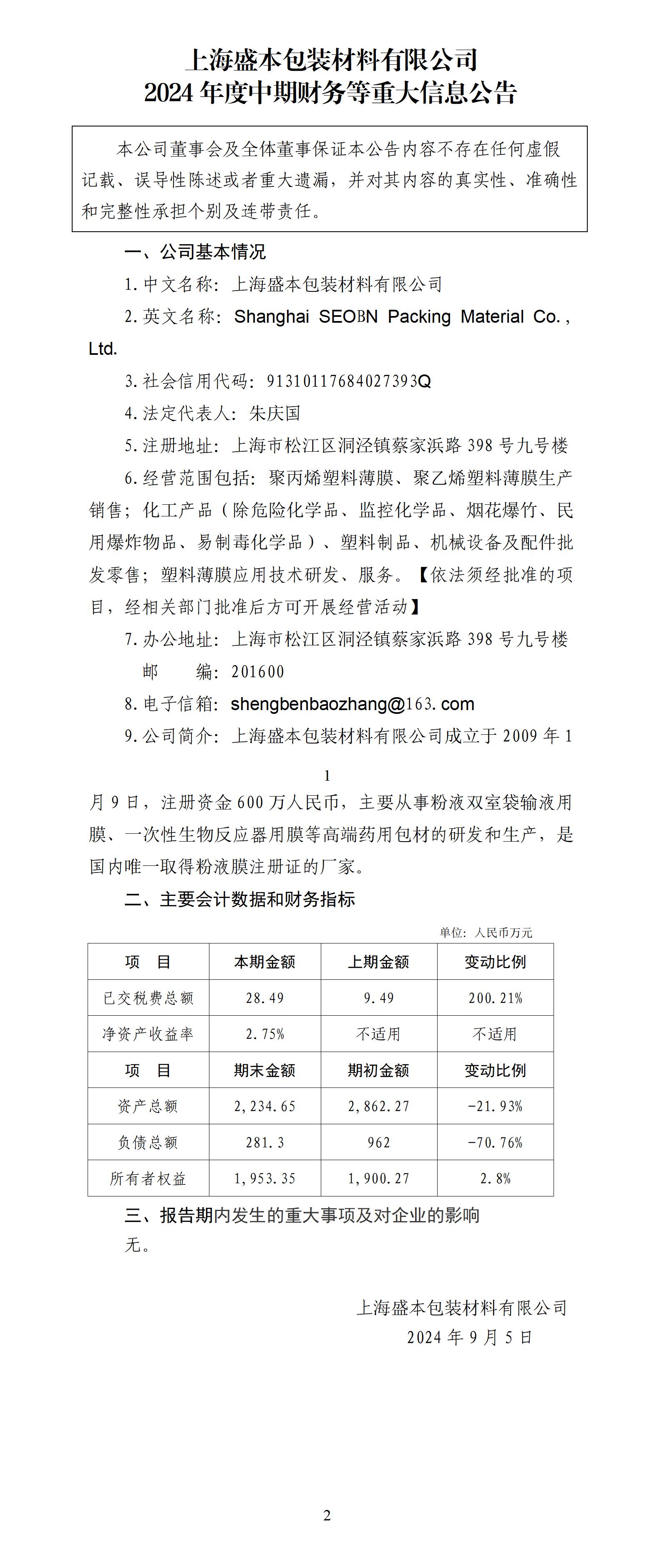 上海盛本包装材料有限公司2024年度中期财务等重大信息公告_01.jpg