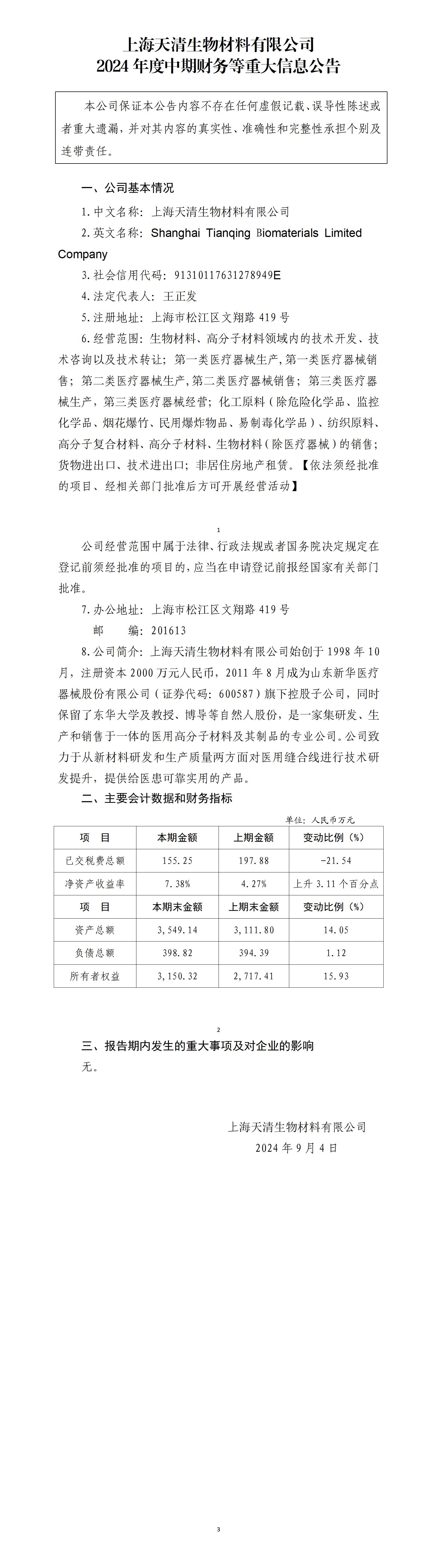 上海天清生物材料有限公司2024年中期财务等重大信息公告_01.jpg